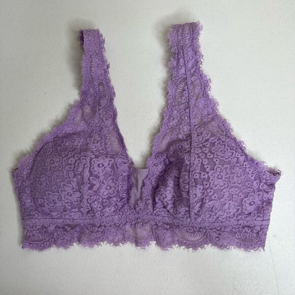 Aerie Purple Lace Bralette Convertible Adjustable Strap Mesh Insert Women Large - Picture 15 of 15